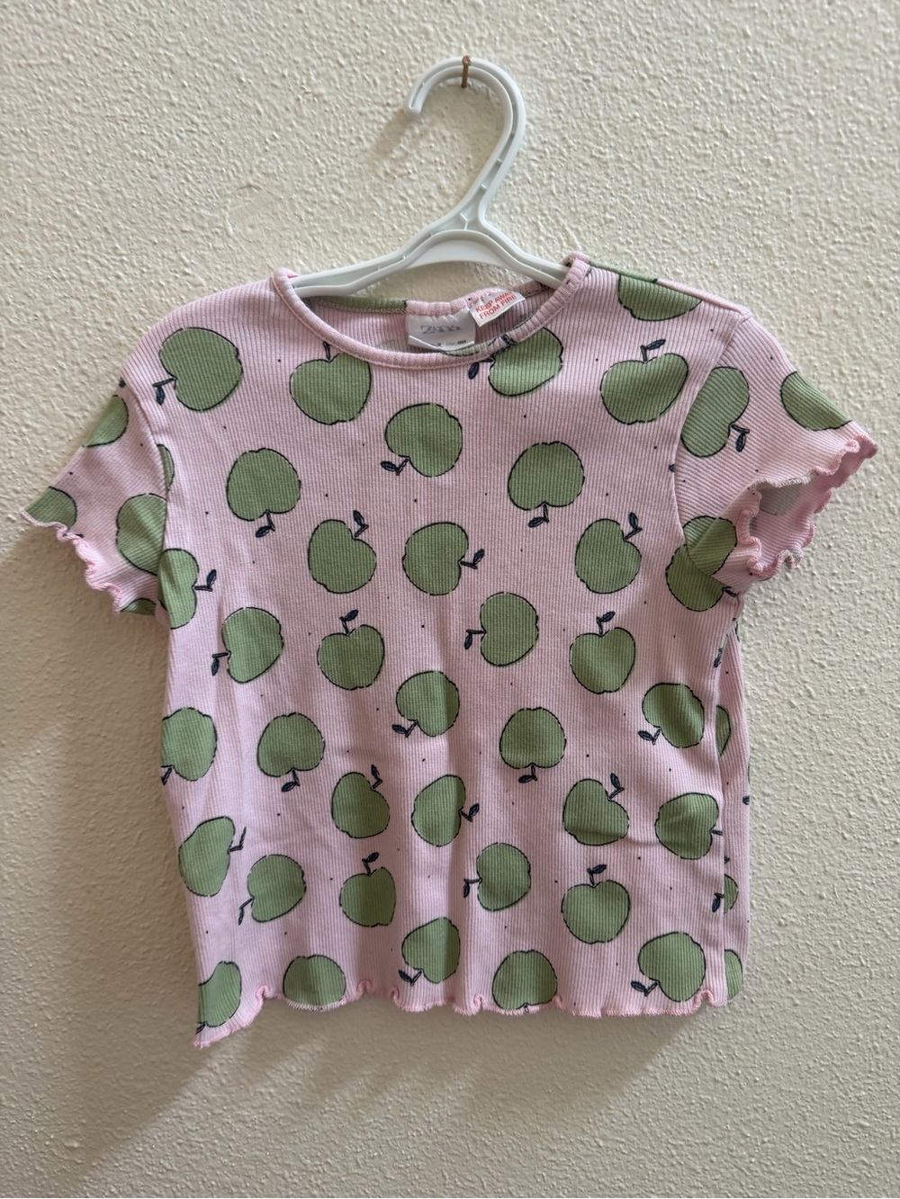 Zara Pink Short Sleeve Top with Green Apple Print